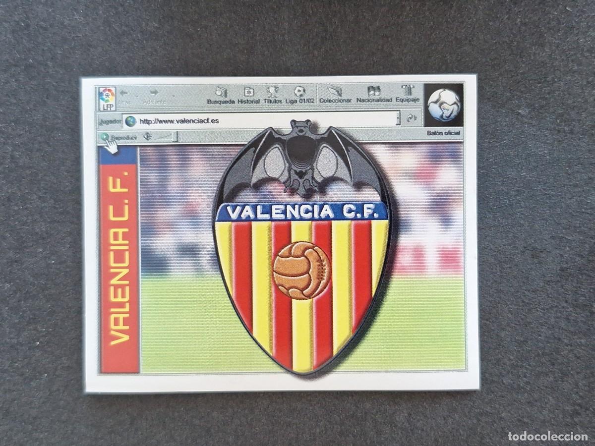 Cromos de f&uacute;tbol: L5 ESCUDO VALENCIA C. F. LIGA ESTE 2001 2002 01 02 NUNCA PEGADO SIN PEGAR