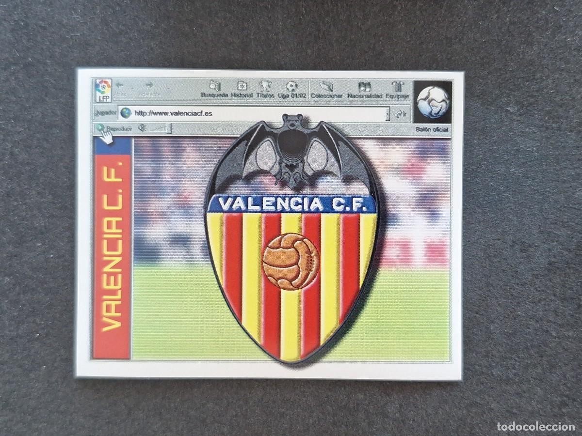 Cromos de f&uacute;tbol: L5 ESCUDO VALENCIA C. F. LIGA ESTE 2001 2002 01 02 NUNCA PEGADO SIN PEGAR