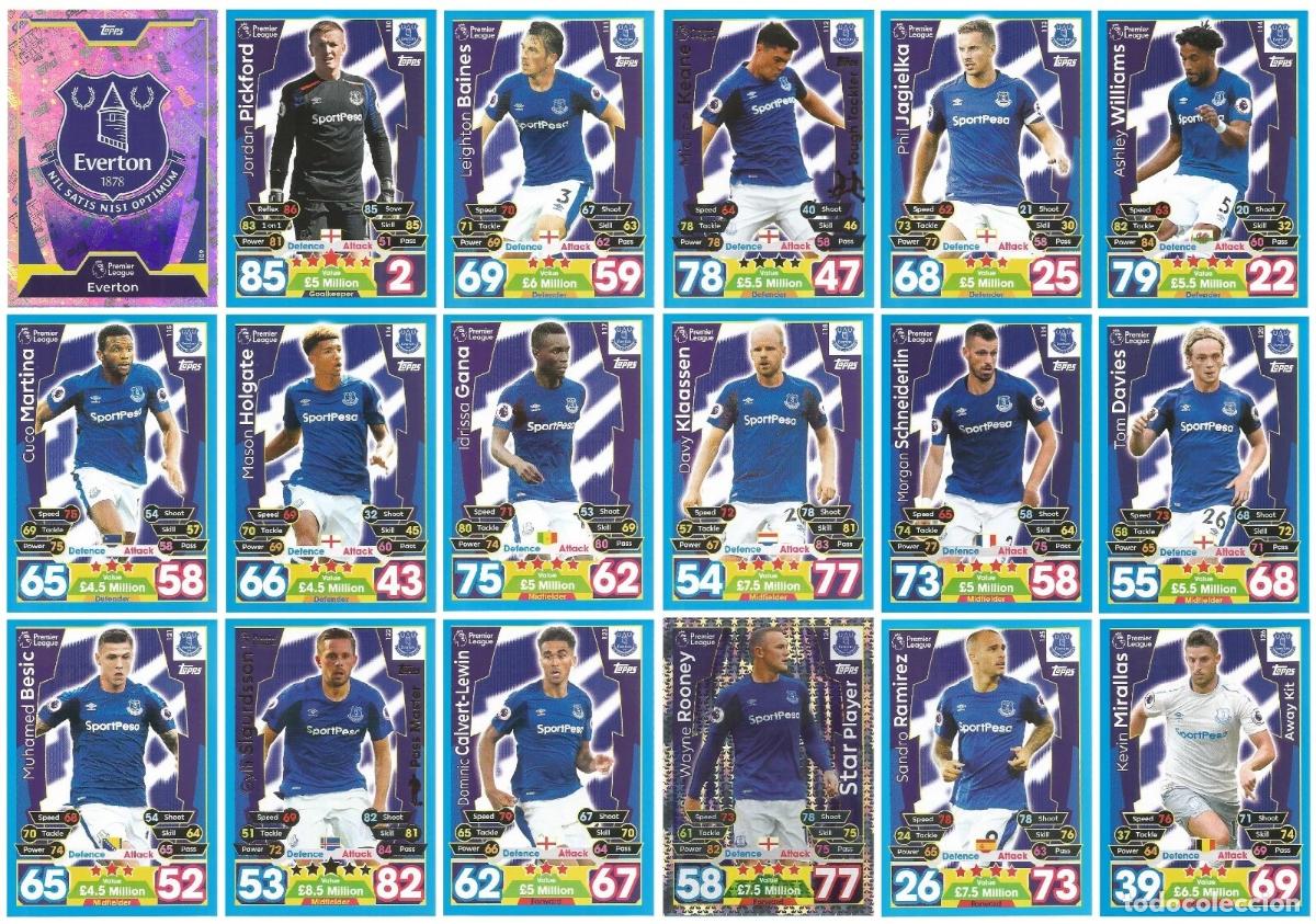 Cromos de Futebol: TOPPS MATCH ATTAX. PREMIER LEAGUE 17/18 EVERTON. 109-126. NO INCLUYE 125