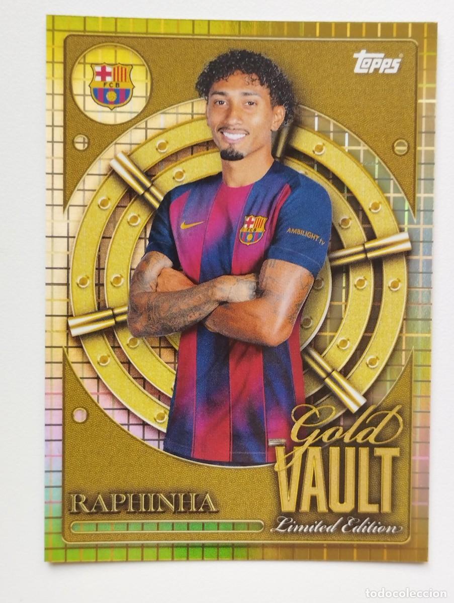 Cromos de f&uacute;tbol: CROMO CARD TOPPS COLLECTOR TIN SET 2025 FC BARCELONA GOLD VAULT LIMITED EDITION GV-4 RAPHINHA