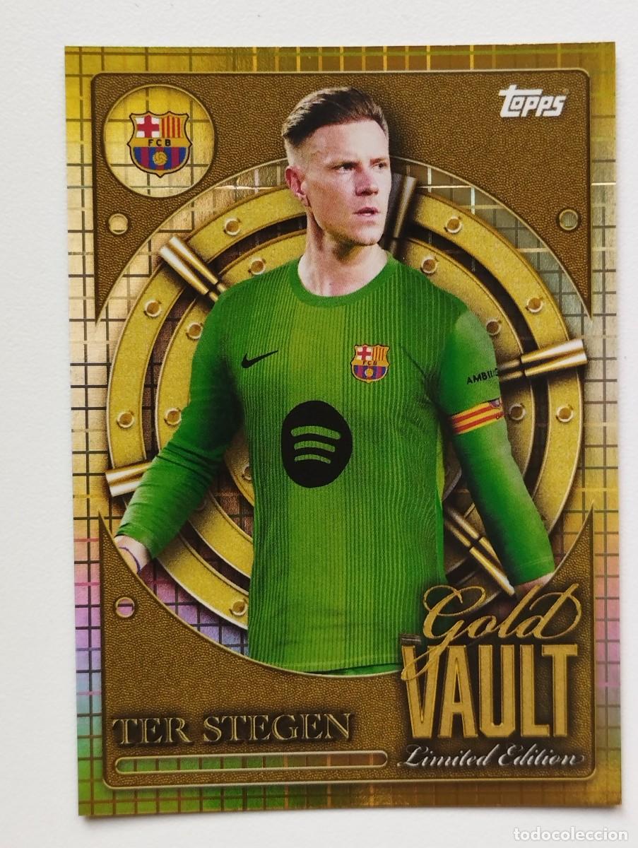 Cromos de f&uacute;tbol: CROMO CARD TOPPS COLLECTOR TIN SET 2025 FC BARCELONA GOLD VAULT LIMITED EDITION GV-1 TER STEGEN
