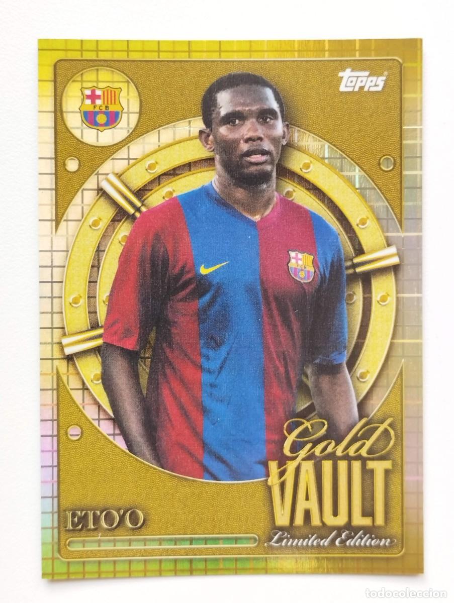 Cromos de f&uacute;tbol: CROMO CARD TOPPS COLLECTOR TIN SET 2025 FC BARCELONA GOLD VAULT LIMITED EDITION GV-10 SAMUEL ETO'O