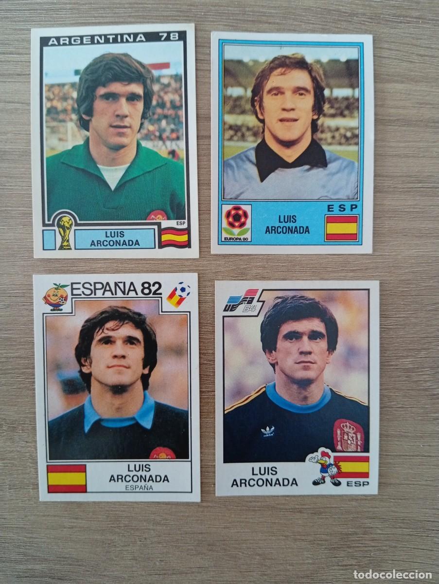 Cromos de f&uacute;tbol: LOTE LUIS ARCONADA ESPA&Ntilde;A PANINI ARGENTINA 78 , EURO 80, ESPA&Ntilde;A 82 Y EURO 84 SIN PEGAR NUNCA PEGADO