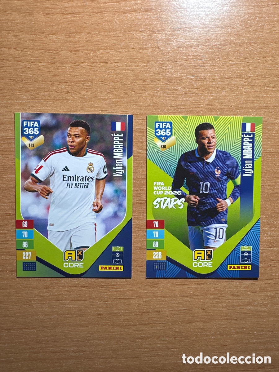 Cromos de f&uacute;tbol: LOTE 2 CARTAS MBAPPE (152) y (225) ADRENALYN FIFA 365 2026-2027