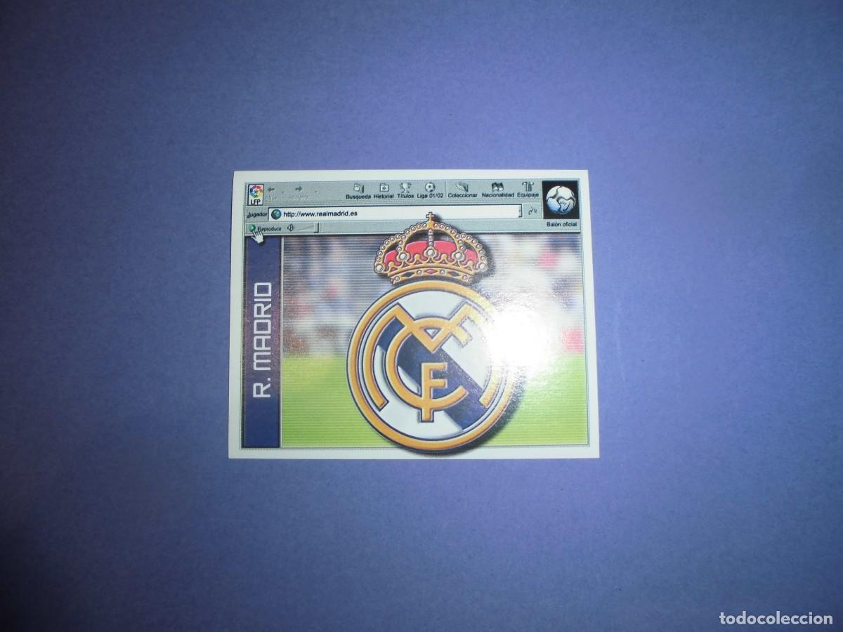 Cromos de f&uacute;tbol: CROMO DE FUTBOL: ESCUDO - REAL MADRID - EDICIONES ESTE. LIGA 2001 - 2002. 01/02.