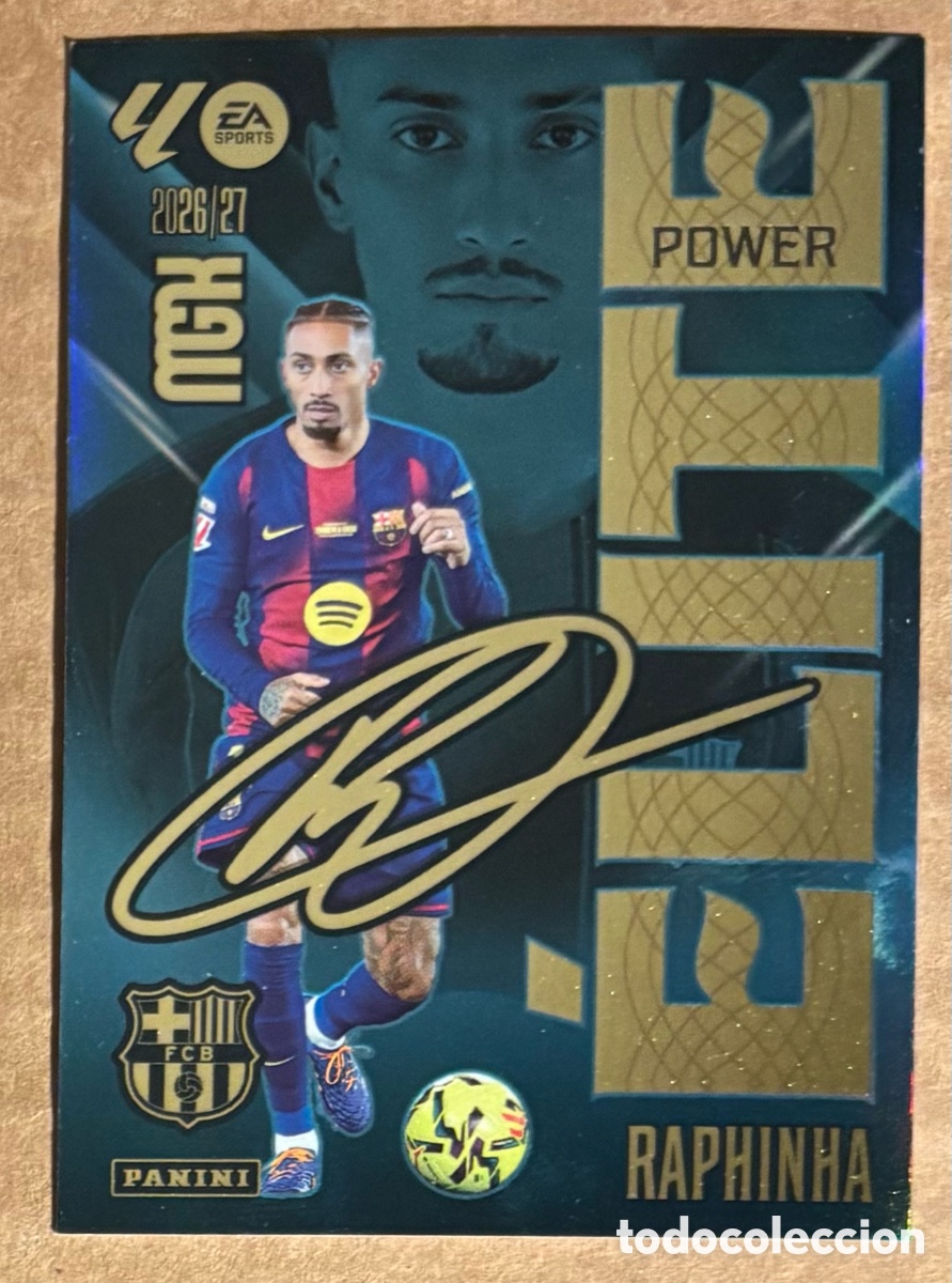 Cromos de f&uacute;tbol: RAPHINHA (FC BARCELONA). CARTA POWER ELITE PANINI MEGACRACKS MGK 2026/27. #16P.