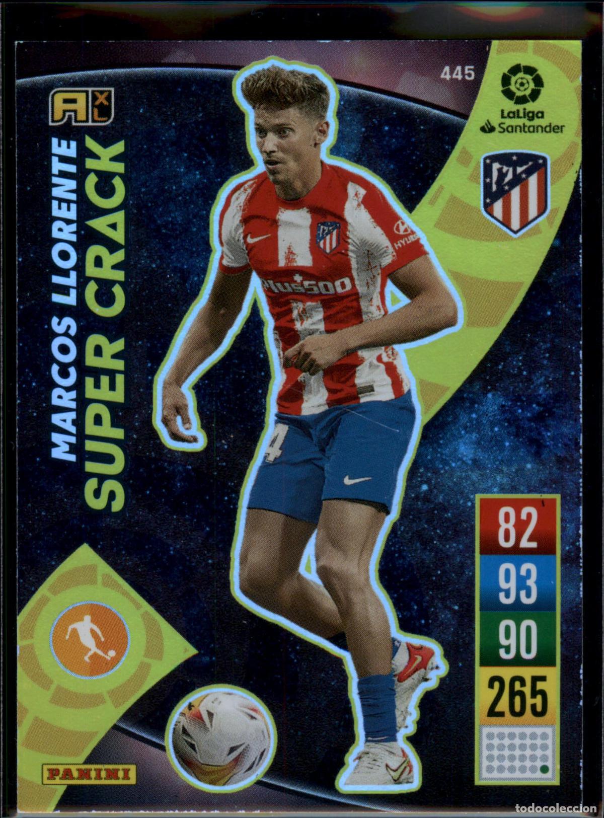 Cromos de f&uacute;tbol: Marcos Llorente Super Crack N&ordm; 445 Atl&eacute;tico de Madrid Santander Adrenalyn 2021 2022 Panini 21 22