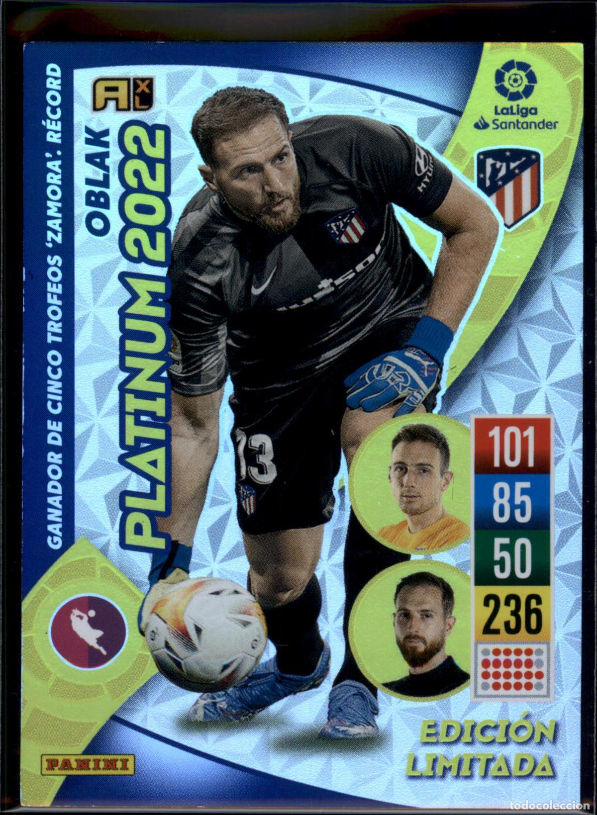 Cromos de f&uacute;tbol: Oblak Platinum 2022 Atl&eacute;tico de Madrid LaLiga Santander Adrenalyn XL 2021 2022 Panini 21 22