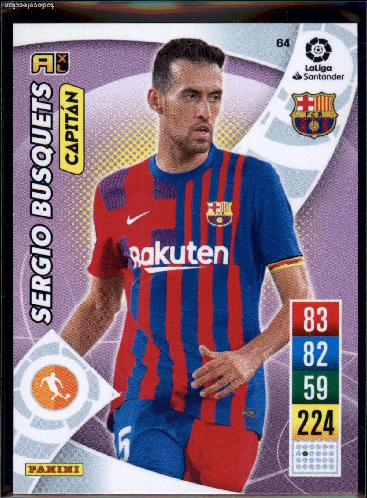 Cromos de f&uacute;tbol: Sergio Busquets Capit&aacute;n N&ordm; 64 Bar&ccedil;a (Barcelona) LaLiga Santander Adrenalyn XL 2021 2022 Panini 21 22