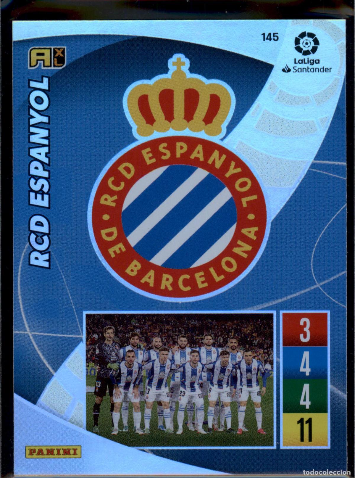 Cromos de f&uacute;tbol: Escudo RCD Espanyol N&ordm; 145 LaLiga Santander Adrenalyn XL 2021 2022 Panini 21 22