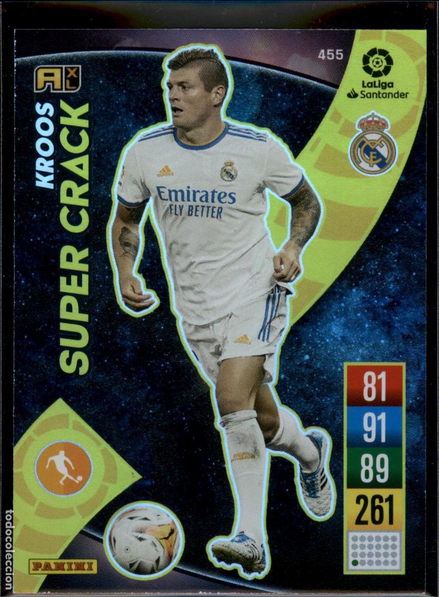Cromos de f&uacute;tbol: Kroos Super Crack N&ordm; 455 Real Madrid LaLiga Santander Adrenalyn XL 2021 2022 Panini 21 22