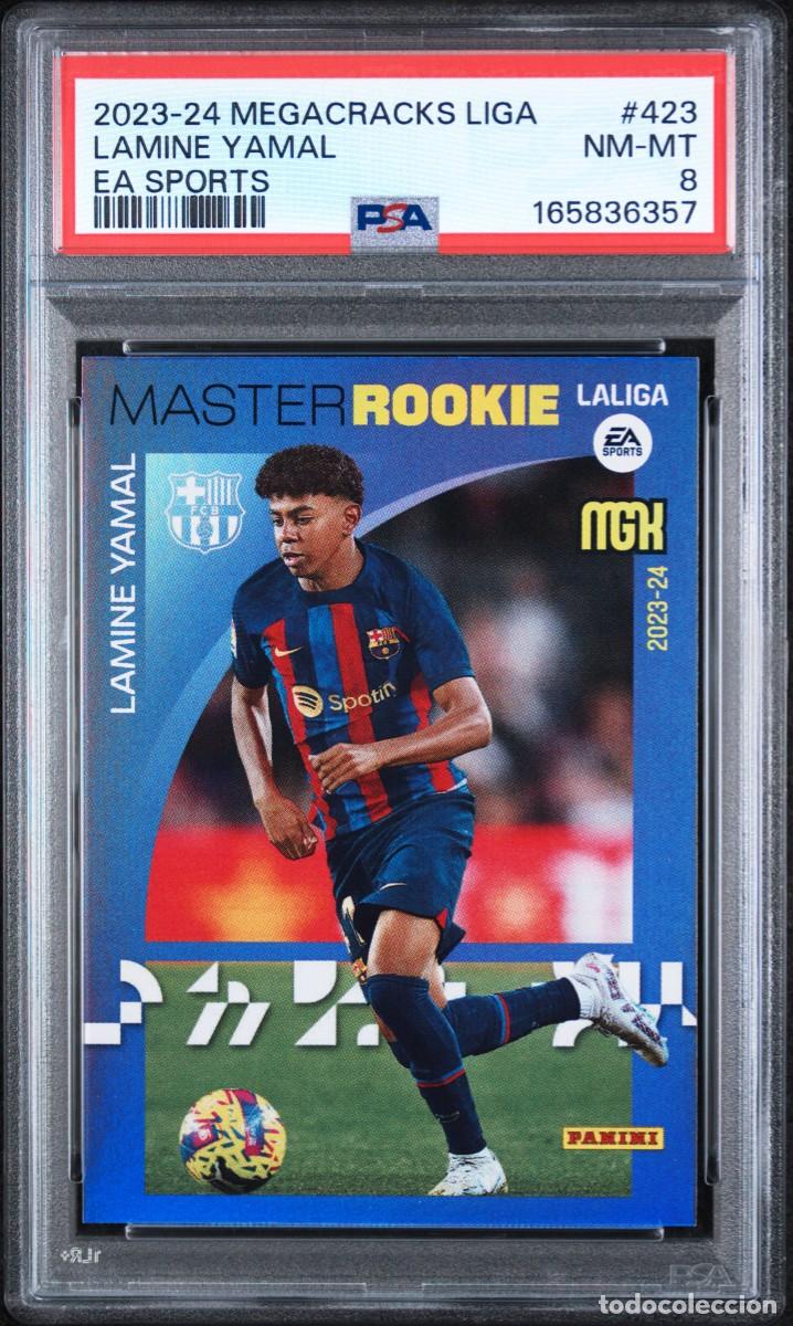 Cromos de f&uacute;tbol: Master Rookie Lamine Yamal #423 FC Barcelona Panini Megacracks 2023 2024 PSA 8