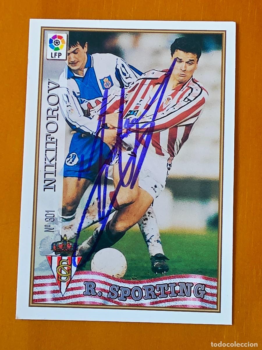 Cromos de f&uacute;tbol: Cromo firmado de Nikiforov con aut&oacute;grafo, Real Sporting de Gij&oacute;n