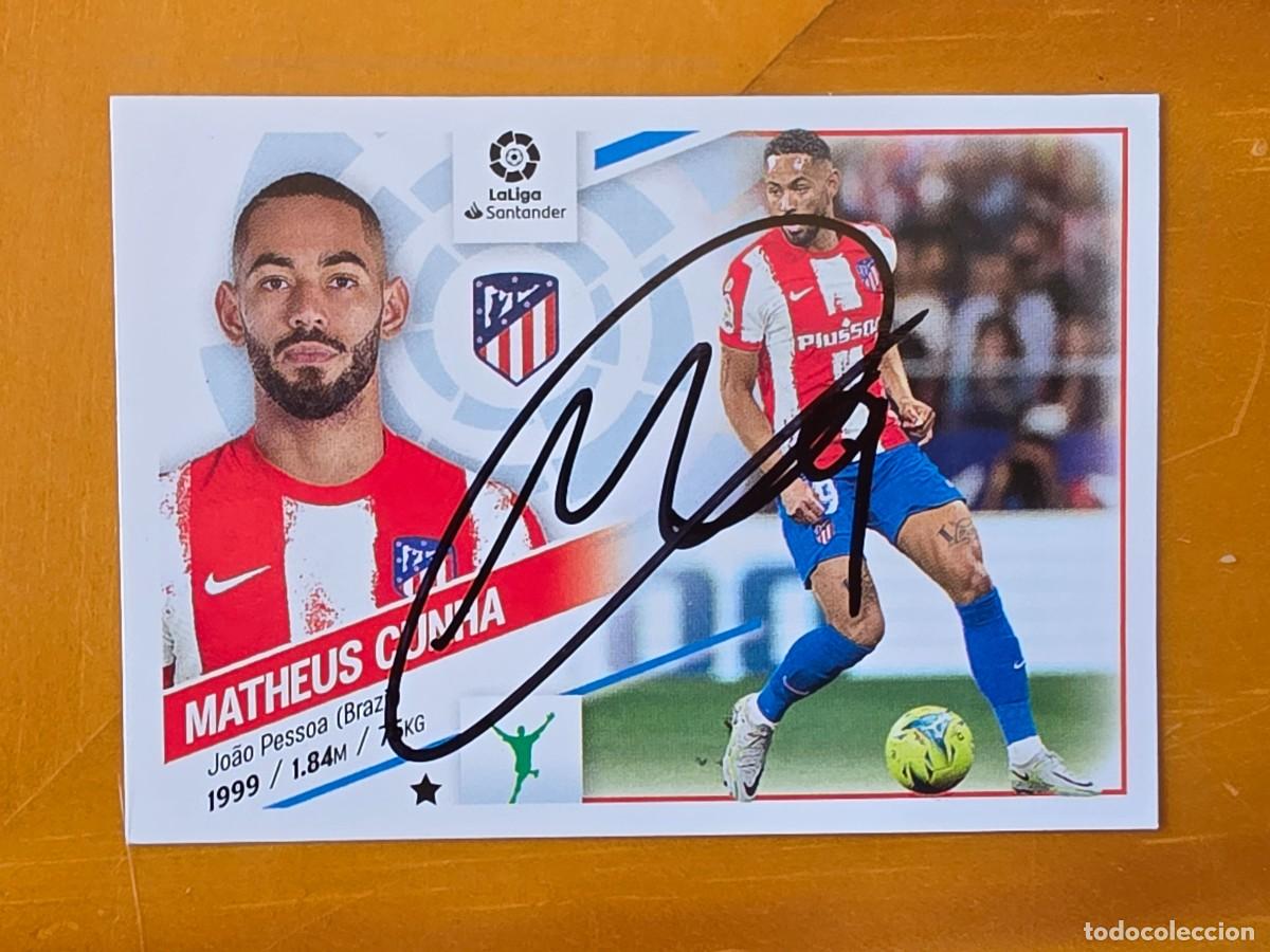 Cromos de f&uacute;tbol: Cromo firmado de Matheus Cunha con aut&oacute;grafo, Atl&eacute;tico de Madrid