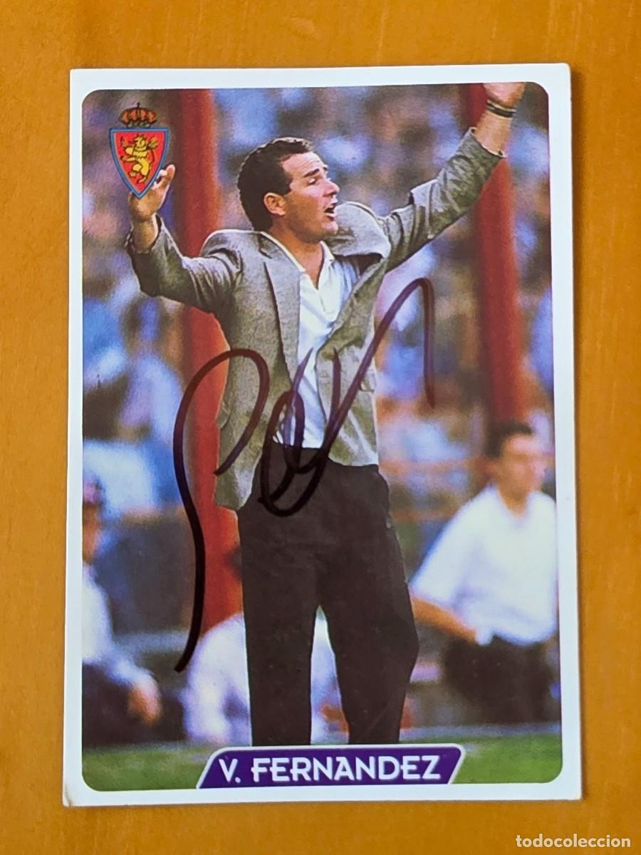 Cromos de f&uacute;tbol: Cromo firmado de V&iacute;ctor Fern&aacute;ndez con aut&oacute;grafo, Real Zaragoza
