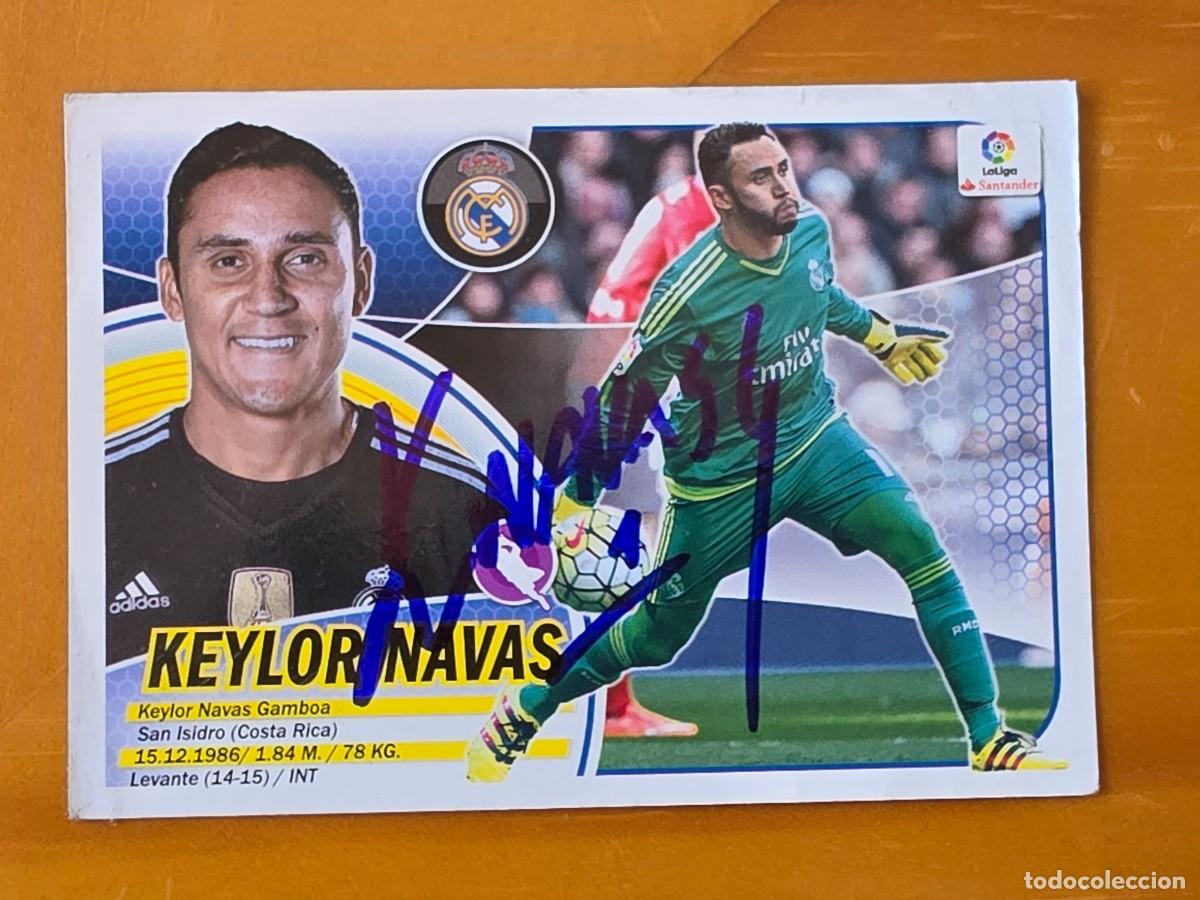 Cromos de f&uacute;tbol: Cromo firmado de Keylor Navas con aut&oacute;grafo, Real Madrid