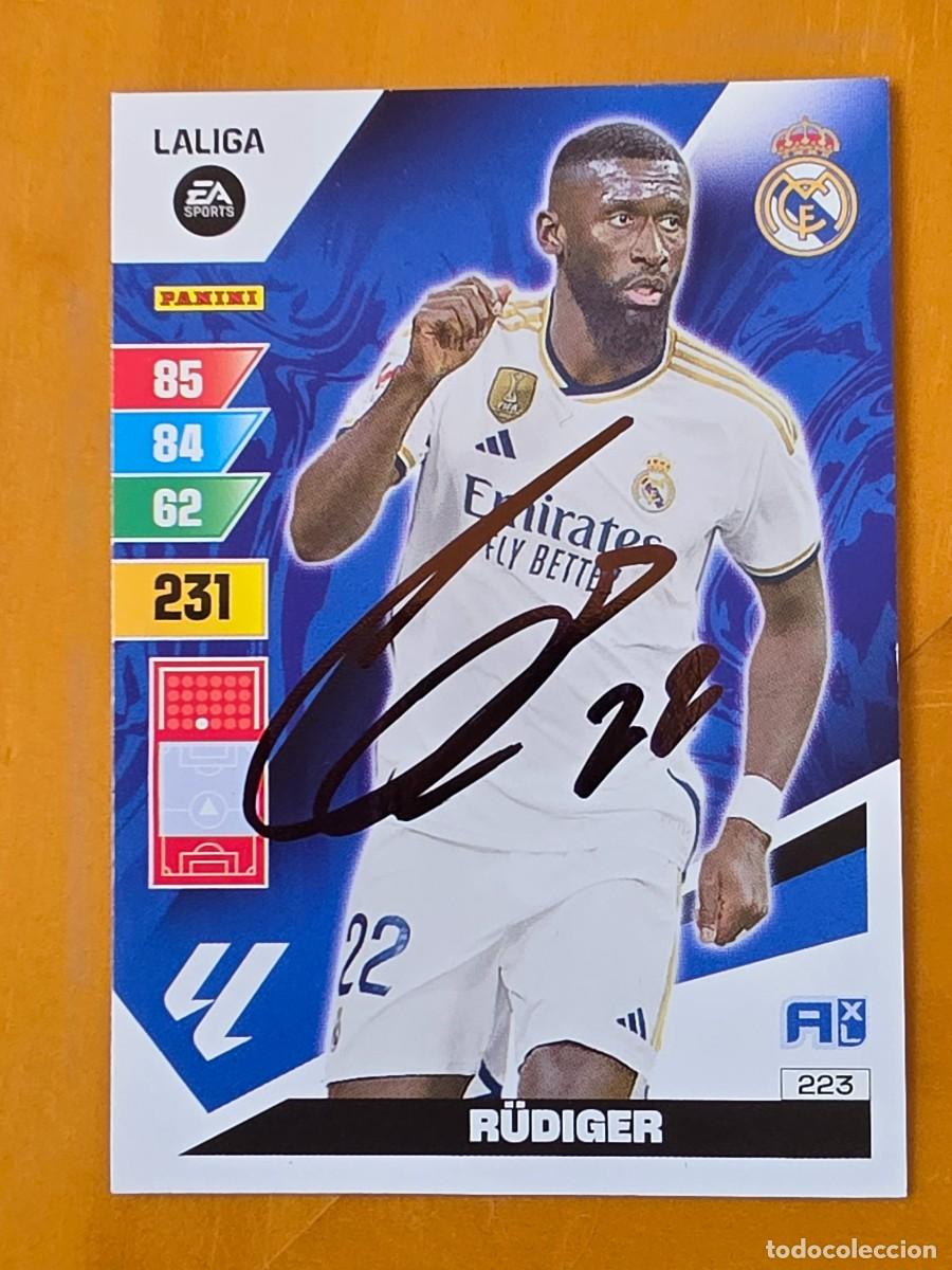 Cromos de f&uacute;tbol: Cromo firmado de R&uuml;diger con aut&oacute;grafo, Real Madrid
