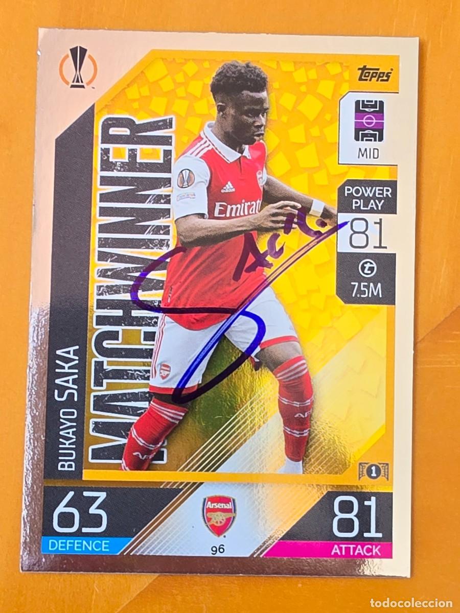 Cromos de f&uacute;tbol: Cromo firmado de Bukayo Saka con aut&oacute;grafo, Arsenal FC