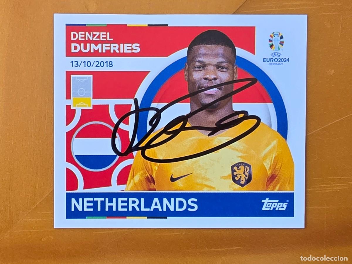 Cromos de f&uacute;tbol: Cromo firmado de Denzel Dumfries con aut&oacute;grafo, Pa&iacute;ses Bajos Holanda, Real Madrid