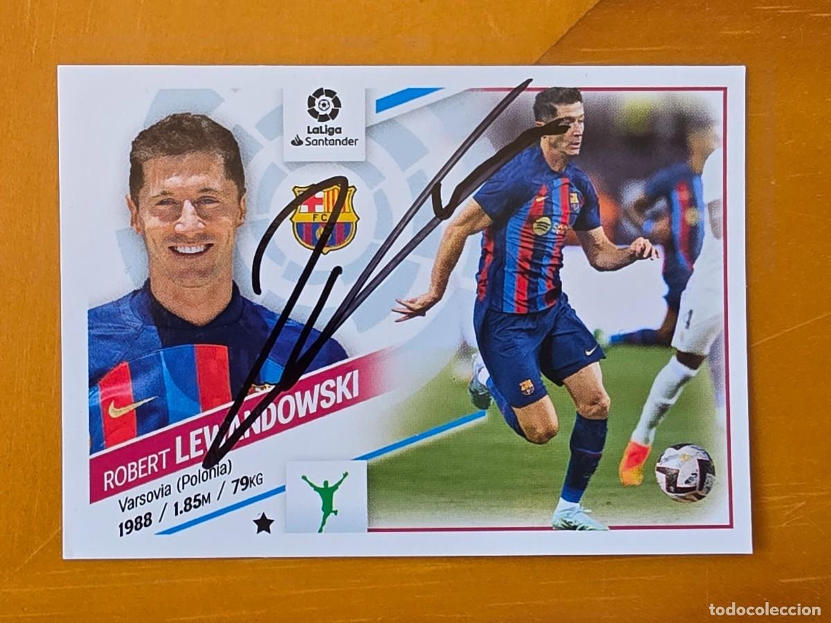 Cromos de f&uacute;tbol: Cromo firmado de Robert Lewandowski con aut&oacute;grafo, FC Barcelona