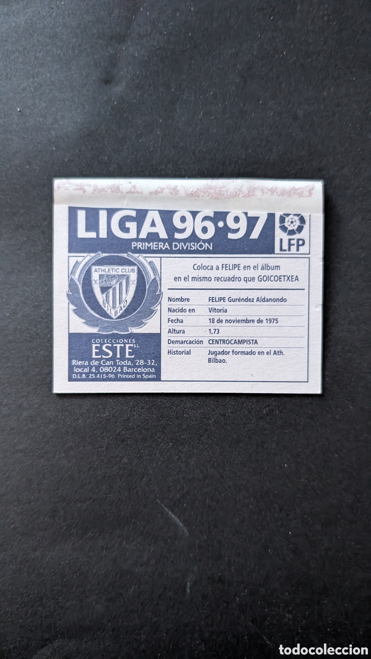 Cromos de f&uacute;tbol: FELIPE BILBAO COLOCA LIGA ESTE 1996/97 96 97 VENTANILLA - Foto 2