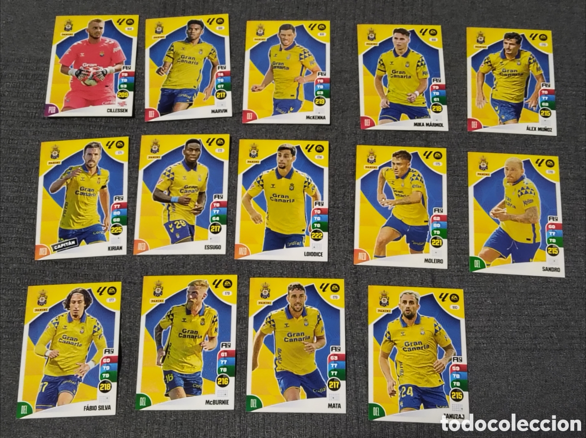 Cromos de f&uacute;tbol: 14 cromos / tarjetas de f&uacute;tbol de la UD Las Palmas, pertenecientes a la colecci&oacute;n oficial Panini Adr