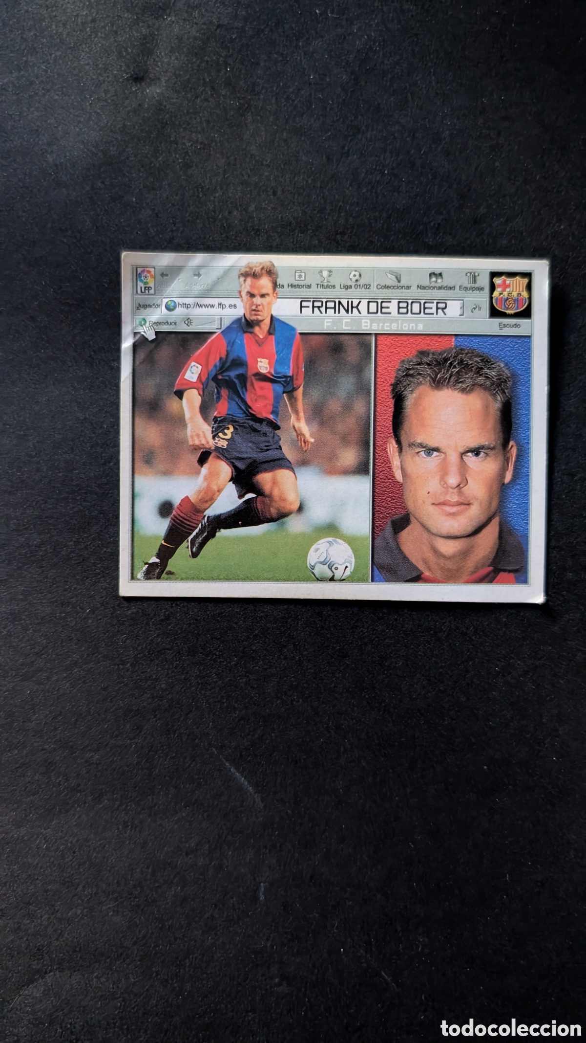 Cromos de f&uacute;tbol: FRANK DE BOER BARCELONA LIGA ESTE 2001/02 01 02 VENTANILLA