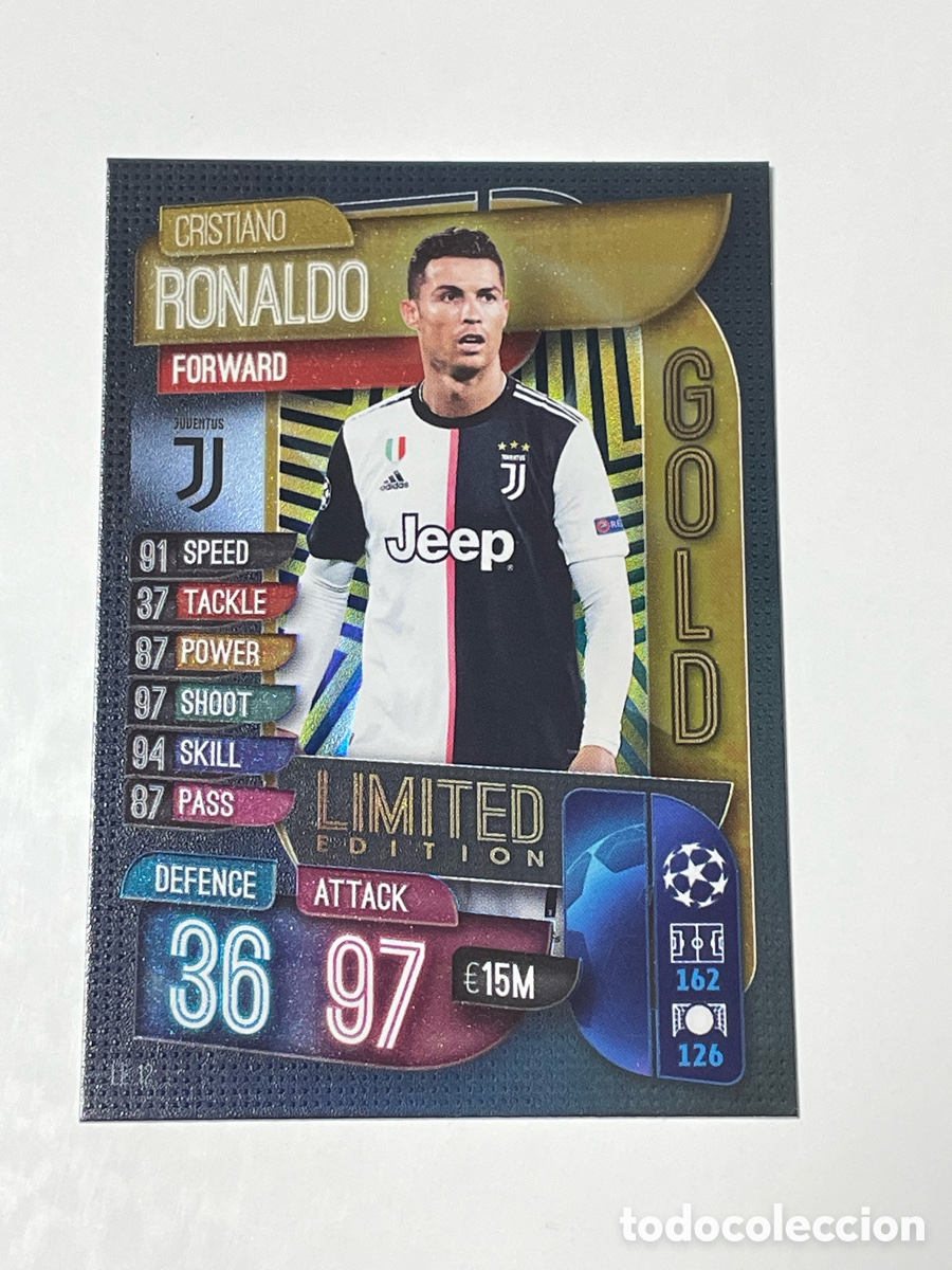Cromos de f&uacute;tbol: Cristiano Ronaldo Juventus Topps Match Attax 19/20 Gold Limited edition #LE12