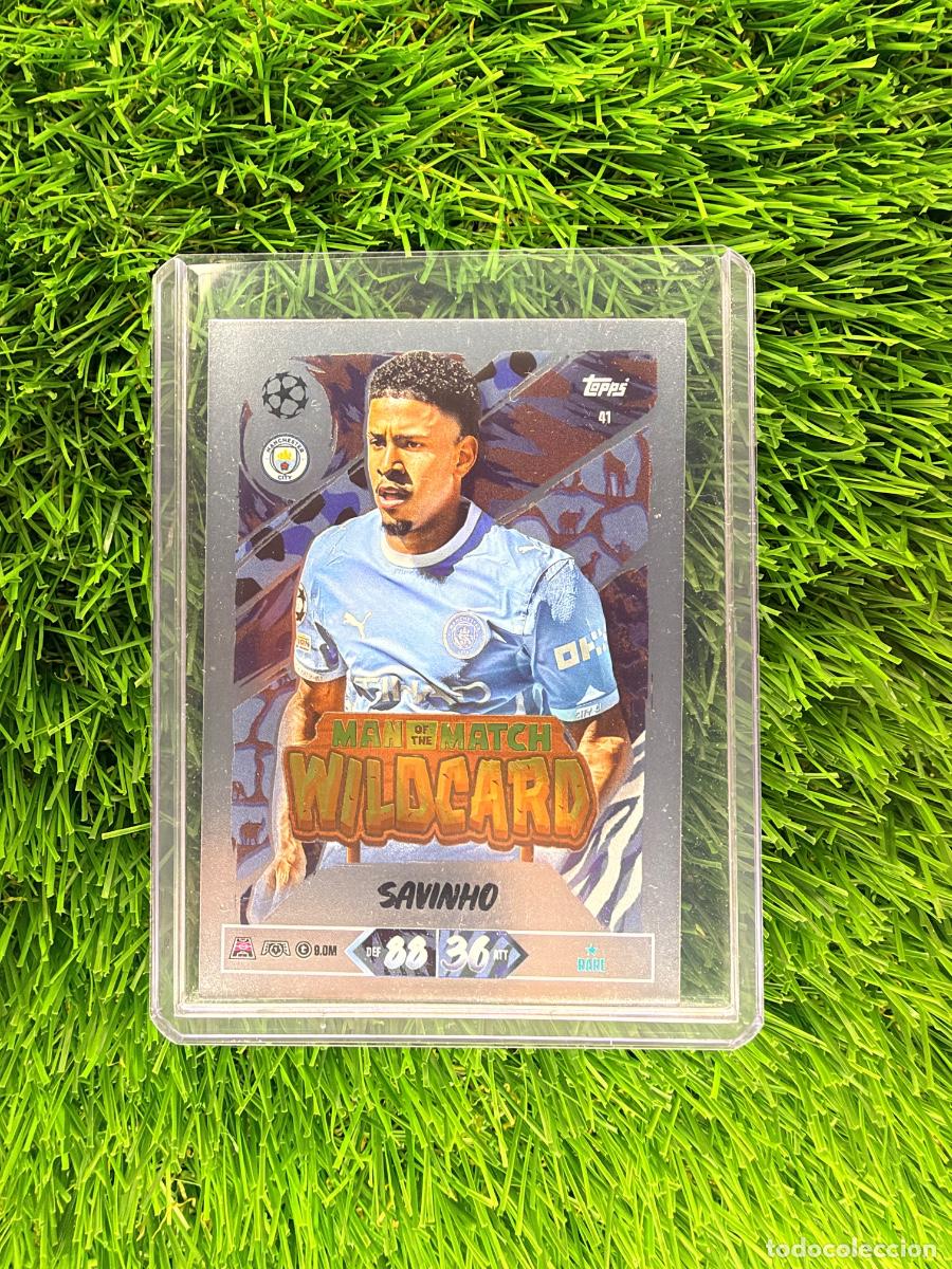 Football Stickers: N&ordm; 41 Savinho Man of the Match Wildcard Manchester City Match Attax 26 27
