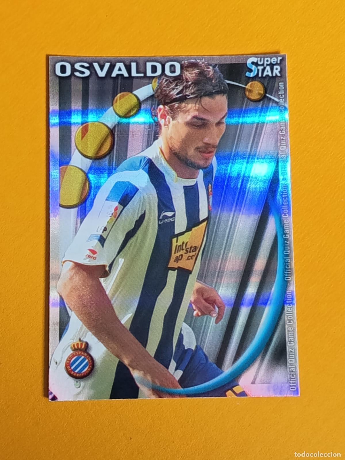 Cromos de f&uacute;tbol: 297 OSVALDO. SUPERSTAR BRILLO RAYAS HORIZONTALES. RCD ESPA&Ntilde;OL. FICHAS QUIZ LIGA 2011. MUNDICROMO