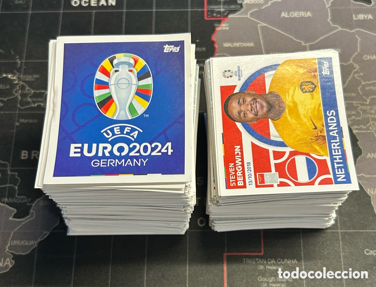 Cromos de f&uacute;tbol: LOTE DE 650 CROMOS CON REPETIDAS TOPPS EURO STICKERS GERMANY 2024 24 SIN PEGAR