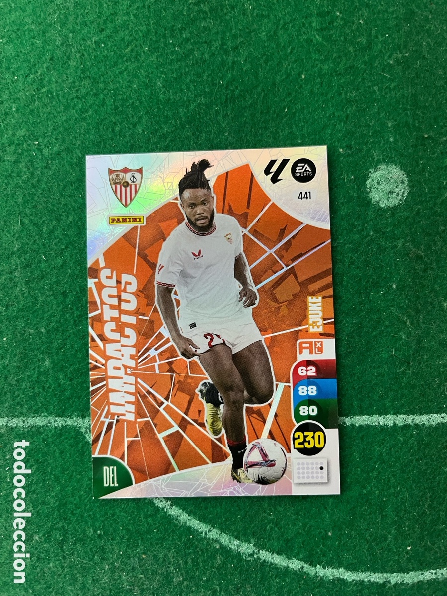 Football Stickers: 441 EJUKE SEVILLA ADRENALYN 2024 2025 PANINI IMPACTOS