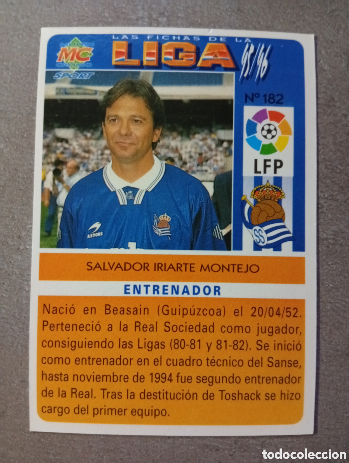 Fu&szlig;ball-Sticker: F&Uacute;TBOL CROMO N&ordm; 182 IRIARTE REAL SOCIEDAD MUNDICROMO 1995 1996