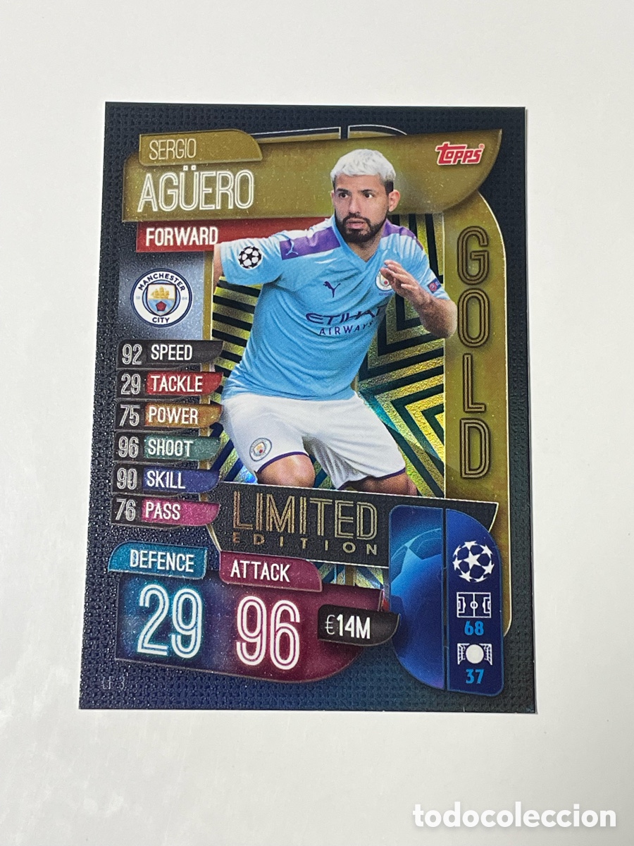 Cromos de f&uacute;tbol: Kun Ag&uuml;ero Manchester City Topps Match Attax 19/20 Gold edici&oacute;n limitada #LE3