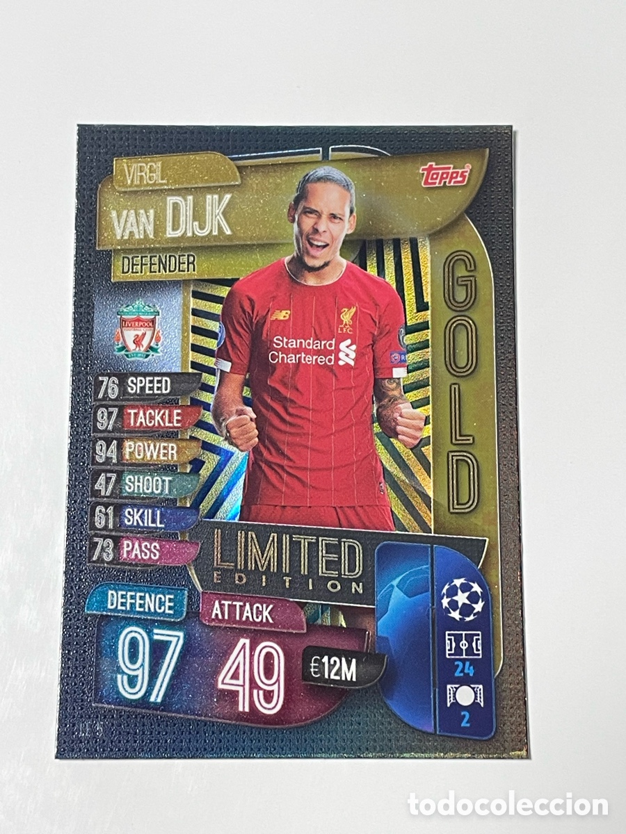 Cromos de f&uacute;tbol: Virgil Van Dijk Liverpool Topps Match Attax 19/20 Gold edici&oacute;n limitada #LE5