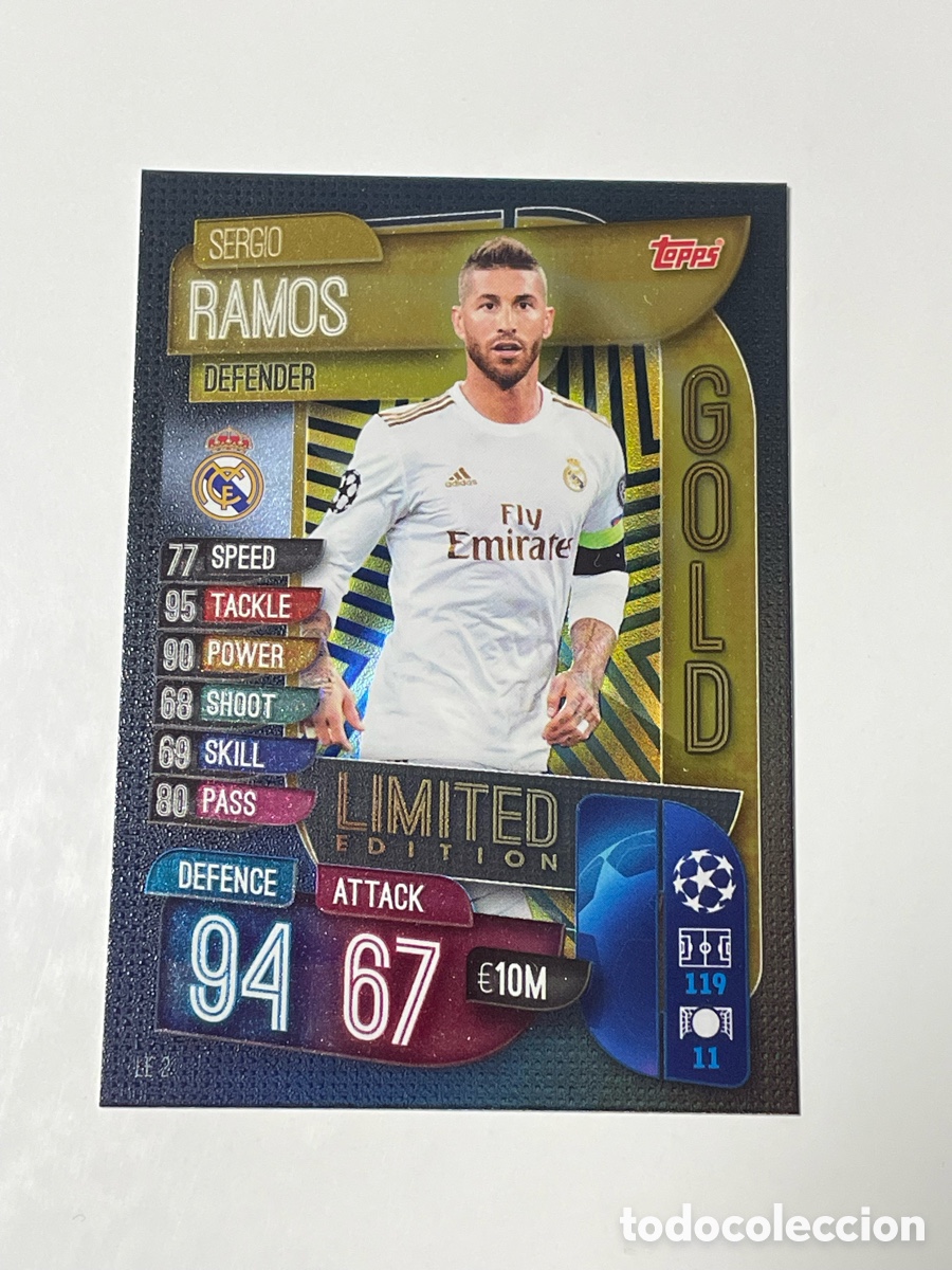 Cromos de f&uacute;tbol: Sergio Ramos Real Madrid Topps Match Attax 19/20 Gold edici&oacute;n limitada #LE2
