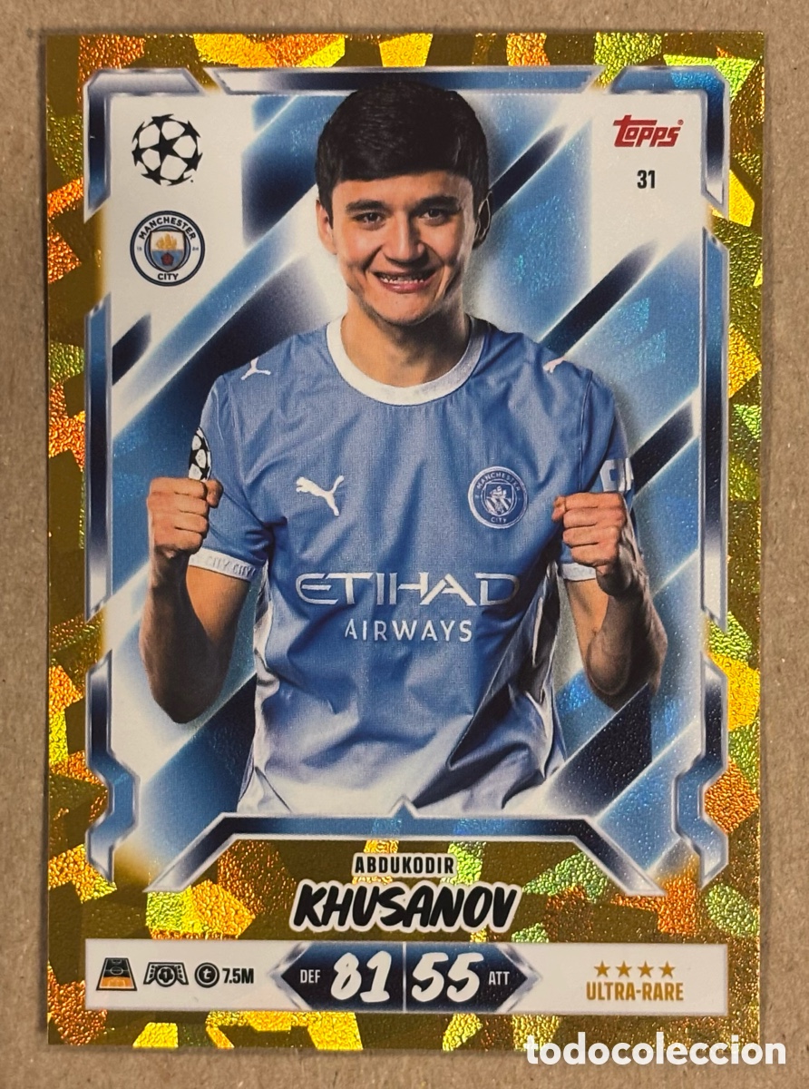 Cromos de f&uacute;tbol: KHUSANOV (MANCHESTER CITY). CARTA TOPPS MATCH ATTAX 2026/27. HYPER- RARE GOLD PARALELL.