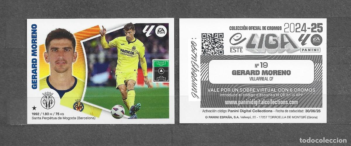 Cromos de f&uacute;tbol: Liga este 24/25 - Gerard Moreno - N&ordm; 19 - Villarreal CF