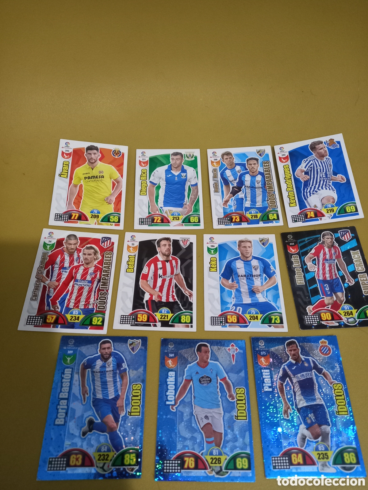 Cromos de f&uacute;tbol: Lote 11 cromos f&uacute;tbol Panini Adrenalyn XL Liga Santander 2017/2018. Filipe Luis, Griezmann