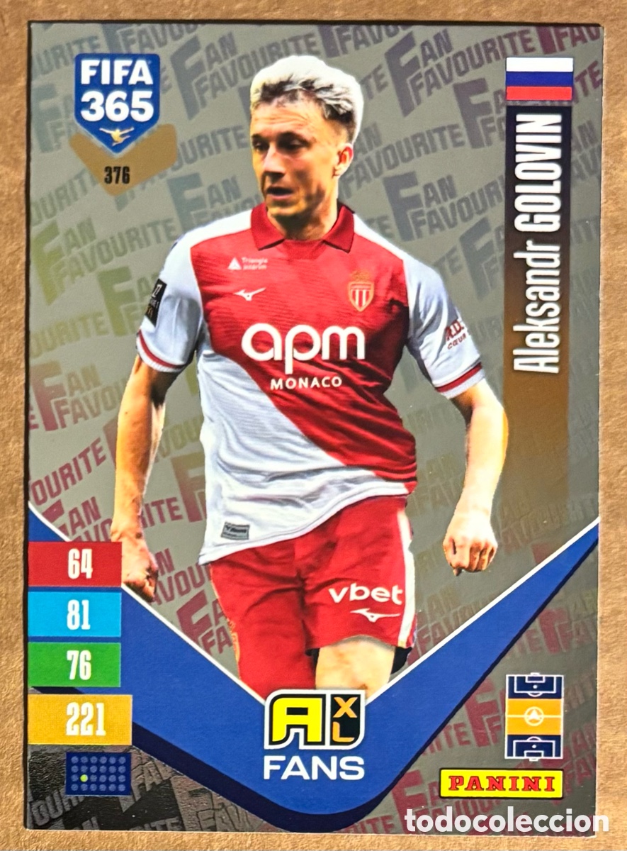 Cromos de f&uacute;tbol: ALEKSANDR GOLOVIN (AS MONACO). CARTA FANS FAVOURITE PARALELA PANINI ADRENALYN XL FIFA 365.