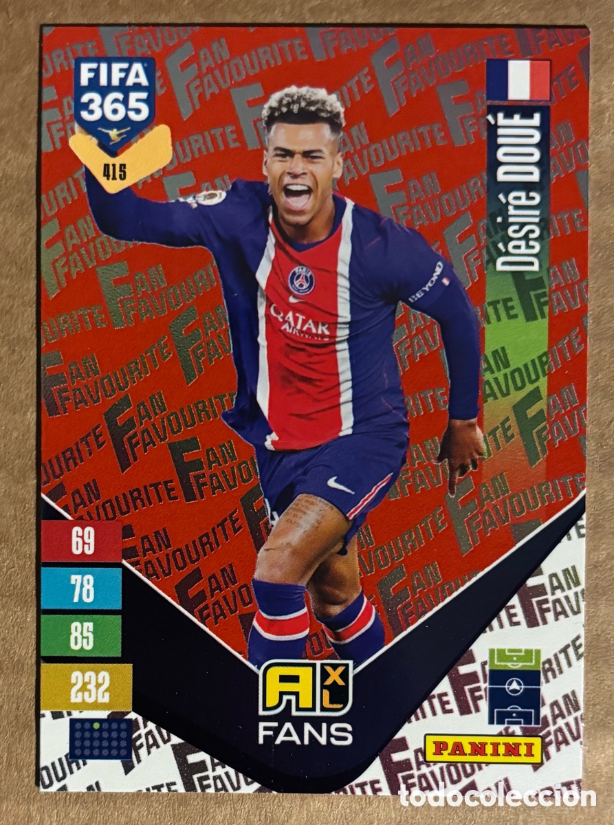 Cromos de f&uacute;tbol: DESIR&Eacute; DOU&Eacute; (PSG). CARTA FANS FAVOURITE ROJA PARALELA PANINI ADRENALYN XL FIFA 365.