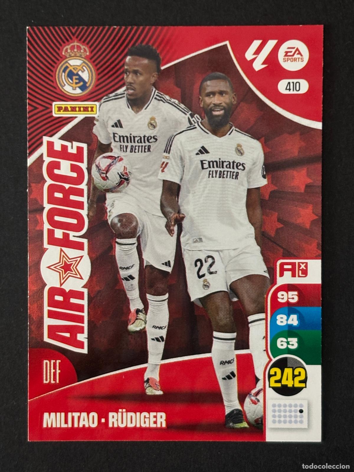 Cromos de f&uacute;tbol: 410 MILITAO/R&Uuml;DIGER REAL MADRID AIR FORCE ADRENALYN XL LALIGA EA SPORTS 24-25 2024-2025