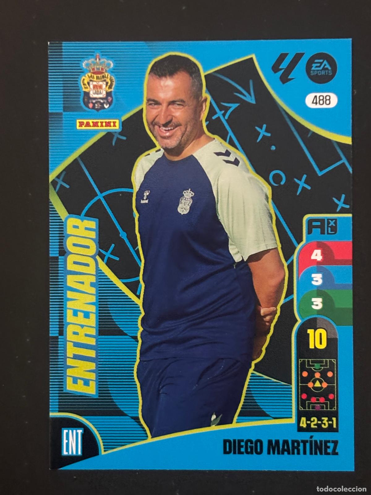 Fu&szlig;ball-Sticker: 488 DIEGO MART&Iacute;NEZ LAS PALMAS ENTRENADOR PLUS 2&ordf; EDICI&Oacute;N ADRENALYN XL LALIGA 24-25