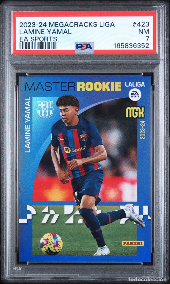 Cromos de f&uacute;tbol: Master Rookie Lamine Yamal #423 FC Barcelona Panini Megacracks 2023 2024 PSA 7