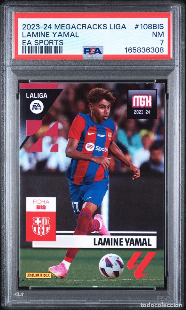 Cromos de f&uacute;tbol: Rookie Lamine Yamal #108BIS FC Barcelona Panini Megacracks 2023 24 PSA 7