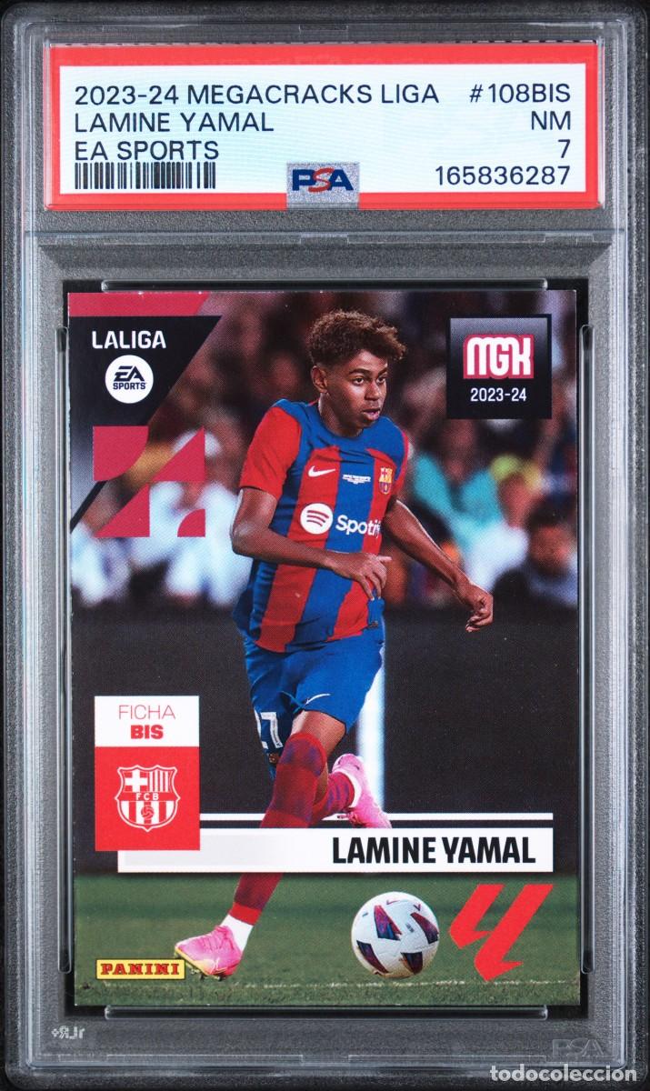 Cromos de f&uacute;tbol: Rookie Lamine Yamal #108BIS FC Barcelona Panini Megacracks 2023 24 PSA 7