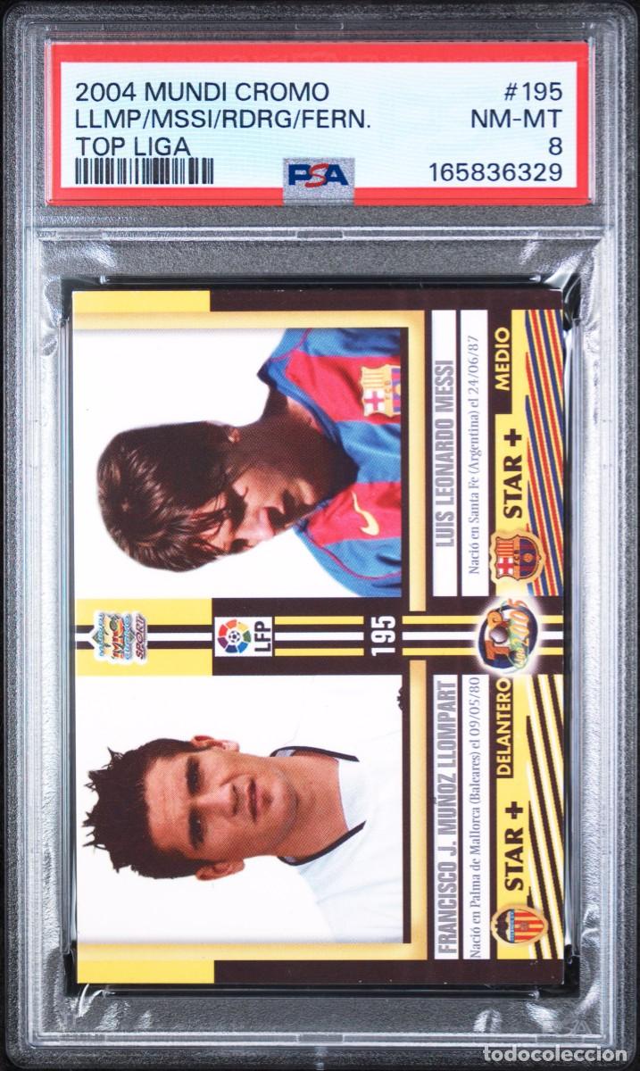 Cromos de f&uacute;tbol: Rookie Messi #195 FC Barcelona Mundicromo Top Liga Mate 2004 2005 PSA 8