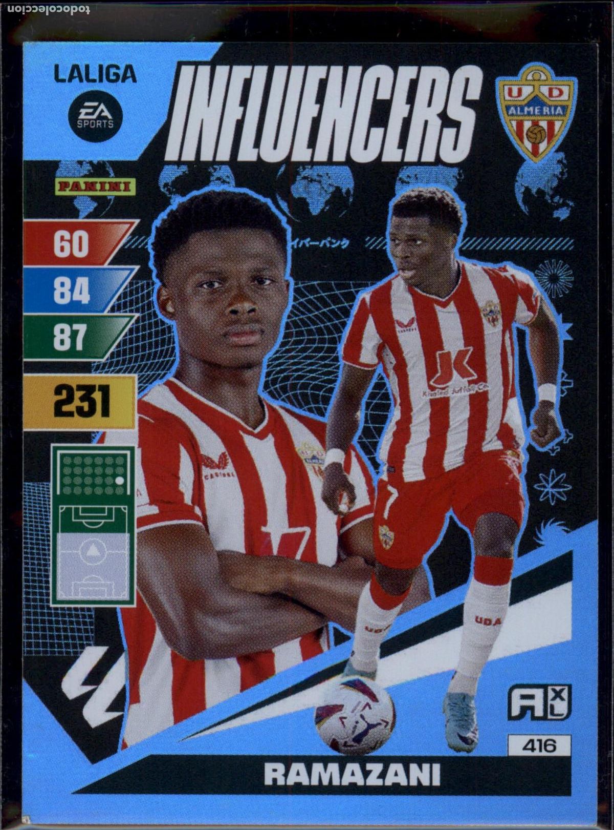 Cromos de f&uacute;tbol: Ramazani Influencers N&ordm; 416 UD Almer&iacute;a LaLiga EA SportsAdrenalyn XL 2023 2024 Panini 23 24