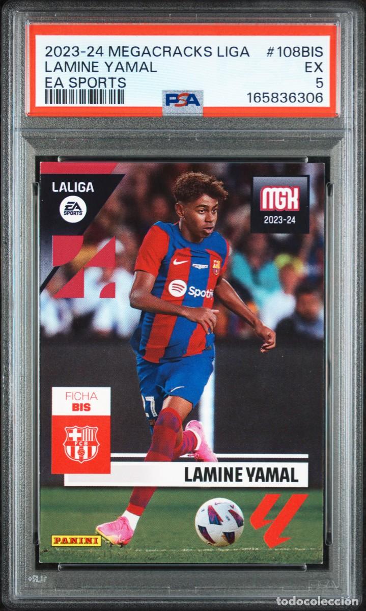 Cromos de f&uacute;tbol: Rookie Lamine Yamal #108BIS FC Barcelona Panini Megacracks 2023 24 PSA 5