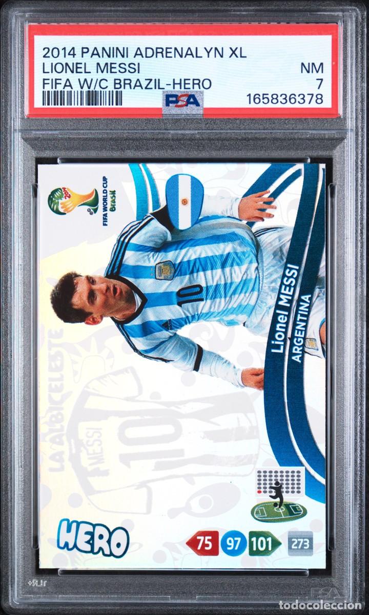 Cromos de f&uacute;tbol: Messi Argentina Panini Adrenalyn Fifa World Cup Brazil Hero 2014 Psa 7